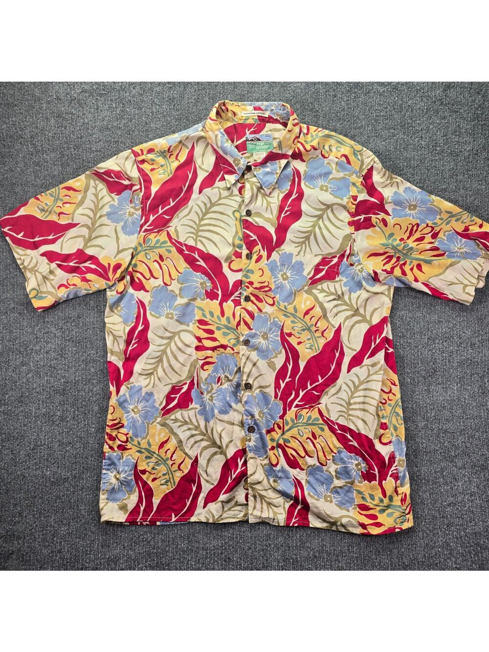 Reyn Spooner Shirt Mens Large Red Yellow Tropical Floral Hawaii Beach Cotton